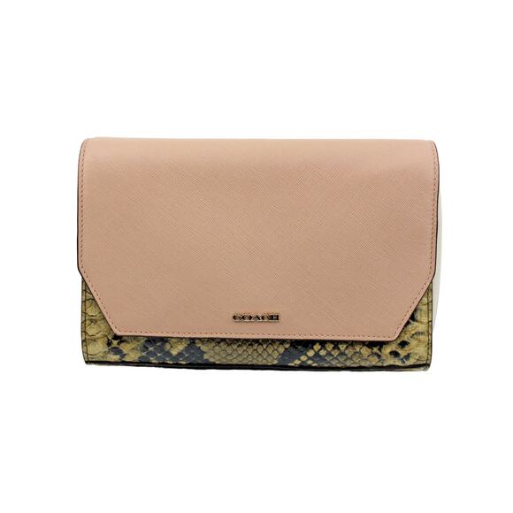 C5 NWoT COACH Pink Leather Snake Embossed Crossbody Clutch Bag - Picture 3 of 5